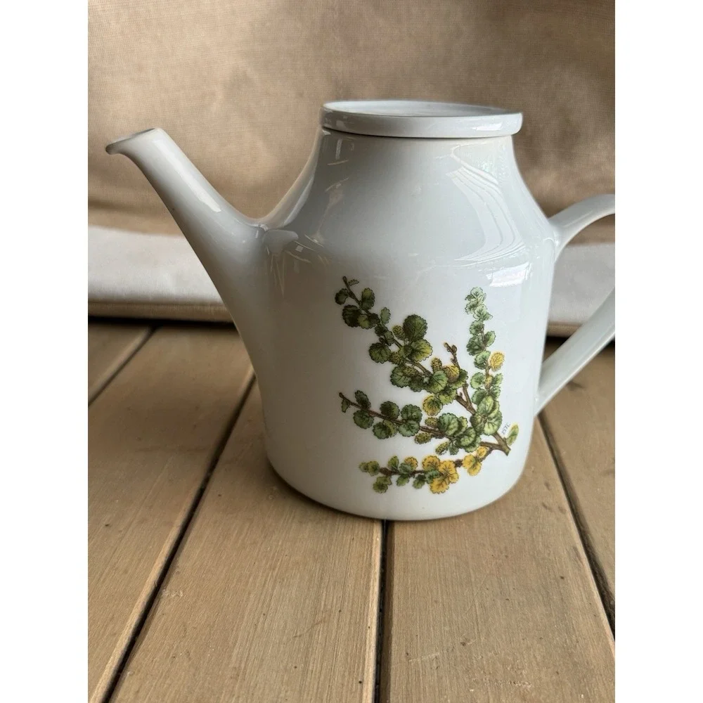 Porsgrund Norway Teapot Vtg MCM Botanical Leaf Branch DTL Signed Anchor Mark Vtg
